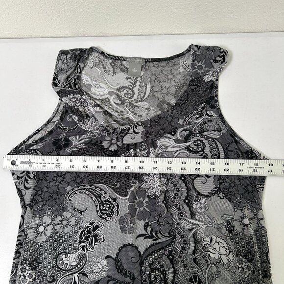 Ann Taylor Dress Size L Black Gray Paisley Twist Collar Sleeveless Pullover - Picture 7 of 8